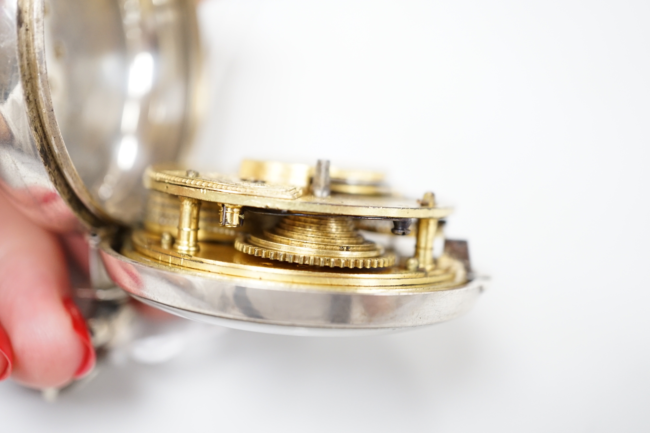 A 19th century silver pair cased keywind verge pocket watch, by Bartlett of Maidstone, case diameter 64mm.